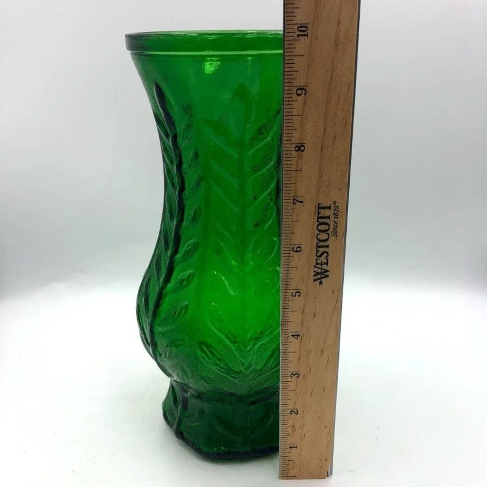 Vintage 1980 FTD Green Glass Flower Vase